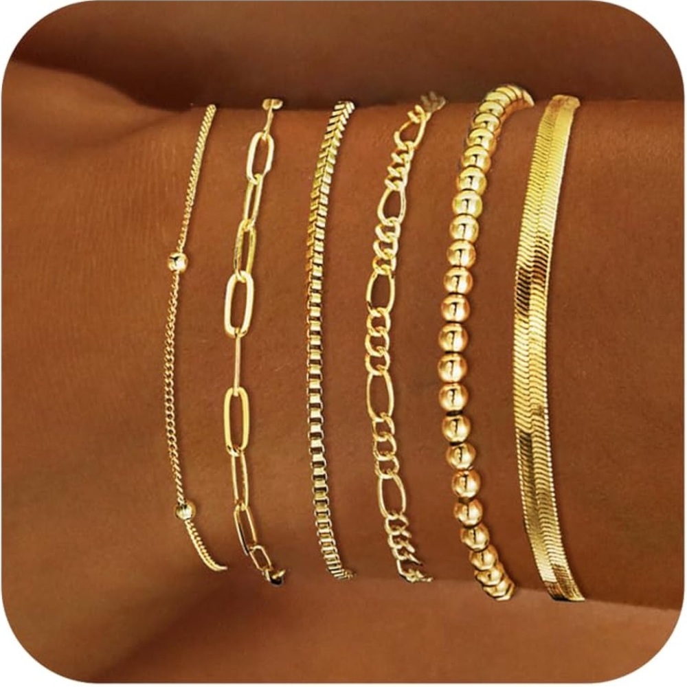 DEARMAY 14K Gold Plated Waterproof Bracelets for Women – Dainty Stackable Set